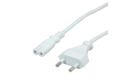 Value Kabel Zasilający Euro Z Płaską Wtyczką Do C7, 2-Biegunowy, Biały, 1,8 M