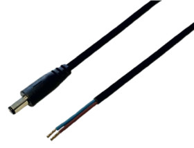DC connection cable, 500 mm, black, plug 2.5 x 5.5 mm, straight to open end, 075179
