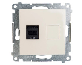 Simon 54 Gniazdo komputerowe pojedyncze RJ45 kat.6 z przesłoną kremowe D61.01/41