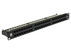 Patch panel RACK 19 kat.5e 48p UTP z półką 1U czarny NEKU