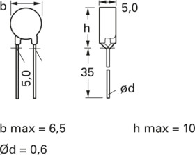 PTC thermistor, 1.5 kΩ, 120 °C, ±25 %, radial, B59886C0120A070