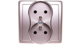 Simon Basic Gniazdo Podwójne Z/U 16A Ip20 Satyna Metalizowana Bmgz2/29