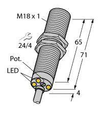 Turck Czujnik indukcyjny podtynkowy PNP, Zamykający DBI5U-M18E-AP4X3