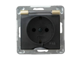 IMPRESJA Gniazdo hermetyczne z uziemieniem schuko IP-44 wieczko przezroczyste złoty metalik GPH-1YS/m/28/d OSPEL