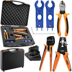 Zestaw narzędzi solarnych MC4 PV + walizka (ściągacz izolacji + zaciskarka konektorów MC4 + klucze do złącz MC4 + obcinak kabli)