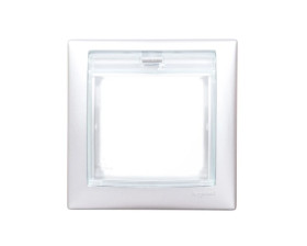 VALENA Ramka pojedyncza z klapką przezroczystą zieloną IP44 aluminium 770150