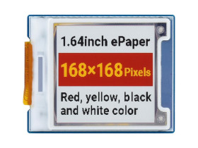 Waveshare 1.64inch square E-Paper Module (G), 168 × 168, Red/Yellow/Black/White