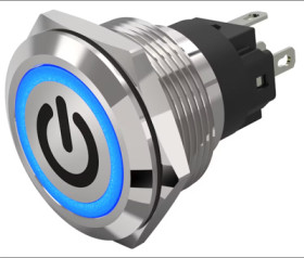 Vandal-proof pushbutton, silver, illuminated  (blue), mounting Ø 22 mm, IP65/IP67, 82-6151.1124.B002