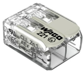 Cable connector, 2 pole, 0.14-4.0 mm², clamping points: 2, transparent/white, cage clamp, 24.5 A, 221-482