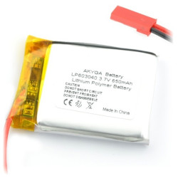 Akumulator Li-Pol Akyga 650mAh 1S 3,7V - złącze JST-BEC + gniazdo - 40x30x6mm
