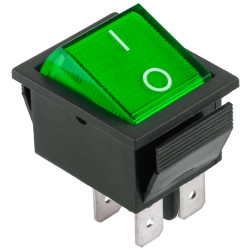 Przełącznik kołyskowy pojedynczy dwukanałowy zielony (DPST) z podświetleniem