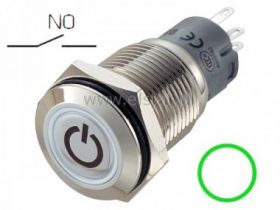 Przycisk chwilowy,16mm LED zielony POWER