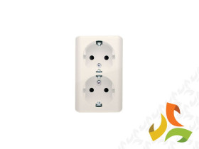 SIMON 54 Gniazdo podwójne z uziemieniem schuko natynkowe z przesłonami torów prądowych wersja skandynawska zaciski śrubowe krem