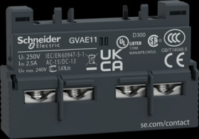 Auxiliary switch, 1 Form A (N/O) + 1 Form B (N/C), front, for GV2L/GV2LE/GV2ME/GV2P/GV2RT/GV3L/GV3P/LS1D32, GVAE11TQ