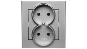 Sonata Gniazdo Podwójne B/U Z Przesłonami Srebro Mat Gp-2Rp/38