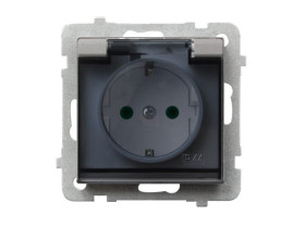 SONATA Gniazdo pojedyncze z uziemieniem schuko IP44 z przesłonami srebro mat GPH-1RSP/m/38/d OSPEL