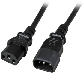 Extension cable, International, C14-plug, straight on C13 socket, straight, H05VV-F3G0.75 mm², black, 2 m, EK503.2