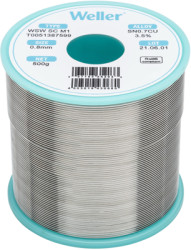 Solder, lead-free, SC (Sn0.7Cu3.5%), Ø 0.8 mm, 500 g, WSW SC M1 0,8MM 500G