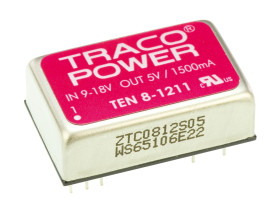 Przetwornica DC-DC, 8W, Uwe 9 → 18 V DC, Uwy 5V dc, Iwy 1.5A Nie, TRACOPOWER Nie