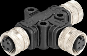 60579 M12 T-splitter, A-coded, 4 pin, 1x socket &gt; 2x socket