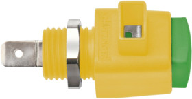 Quick pressure clamp, 12.5 mm, yellow/green, 300 V, 16 A, faston plug, nickel-plated, ESD 798 / GNGE