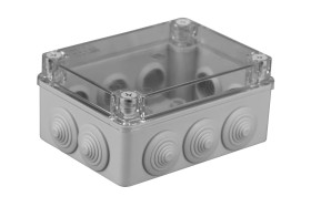 Puszka n/t hermetyczna 150x110x70 10 dławików IP65 pokrywa przezroczysta S-BOX 306-P