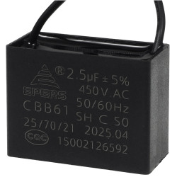 Kondensator rozruchowy do silnika 2.5uF 450VAC, przewody 20cm, 38x17x28mm
