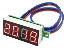 WOLTOMIERZ 0-100V DC 4-CYFROWY, TRZY PRZEWODY (ZASILANIE+POMIAR), CZERWONY (MIER-036-4-R)