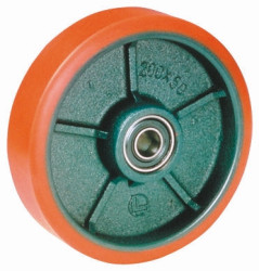 Kółko do wózka, Lite, Poliuretan, Niebieski, Pomarańczowy, obc.: 300kg, śred.: 100mm, szer.: 30mm