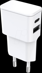262876 USB charger, 12 W, 1x USB-A, 1x USB-C, white