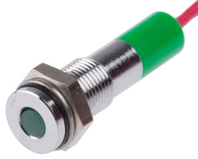 Lampka kontrolna do montażu panelowego 24V dc, zielona 6mm LED Chrom Wyprowadzenia RS PRO