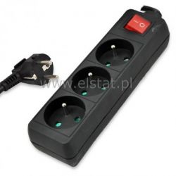 Przedłużacz 3GN 5m + 0 + przełącznik czarny