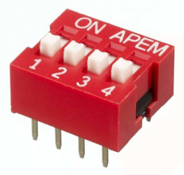 DIP switche, Off-On, 4 pole, straight, 25 mA/24 VDC, NDS-04V