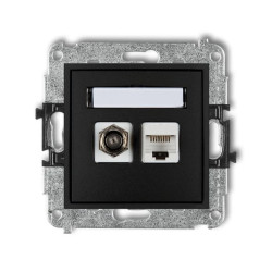 MINI Mechanizm gniazda antenowego poj. typu F (SAT) + gniazda komp. poj. 1xRJ45, kat. 6 ekranowane, 8-stykowy czarny mat 12MGFK