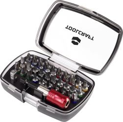 TOOLCRAFT 1613599 Bity 32 szt. płaski, krzyżakowy Phillips, krzyżakowy Pozidriv, wewnętrzny sześciokąt, profil T z otwor