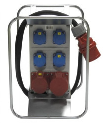 Rozdzielnica budowlana elCARRY-R C32-1104 IP44 w ramie, 2m H07RN-F 5G4 z wt. CEE 32A, gniazda: 4x GK 230V, 1x CEE 16A 1x CEE 32A