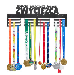 Wieszak metalowy na medale napis Dopóki walczysz jesteś zwycięzcą 60cm