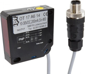 OT17A614, czujnik optyczny, czujnik odbiciowy, 50x50x1 5mm, Sn: 20-450, 10-30V DC, 2x PNP