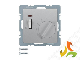 BERKER Q.1/Q.3/Q.7 Regulator temperatury pomieszczenia z wyłącznikiem stykiem zwiernym i diodą LED aluminium aksamit lakierowany