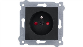 Gniazdo Z Uziemieniem I Przesłonami Torów Prądowych 250V 16A Czarny Metalik...