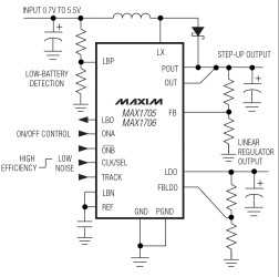 1 to 3 Cell, High Current, Low-Noise, Step-Up DC-DC Converters with Linear Regulator