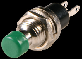 Miniature push button, ON 0.5 A, 250 VAC, green
