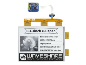 Waveshare 13.3inch e-Paper e-Ink Display HAT For Raspberry Pi, 1600×1200, Black / White, 16 Grey Scales, USB / SPI / I80