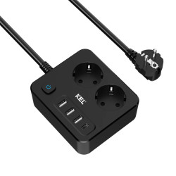 Przedłużacz 2x gniazdo z/u Schuko, 3xUSB-A 1xUSB-C PS-270S 2m czarny W-00356 KEL Plastrol