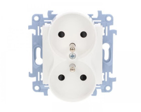 Simon 10 Gniazdo podwójne z/u z przesłonami białe 16A 250V IP20 CGZ2MZ.01/11