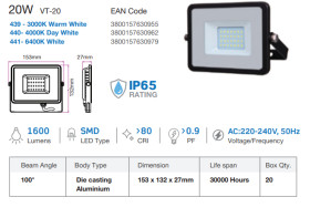 Projektor LED 20W reflektor naświetlacz lampa 1620lm