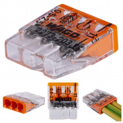WAGO COMPACT 2273-203 Szybkozłączka 3x 0,5-2,5mm2 na drut 450V/24A ORYGINALNA woreczek 10szt.