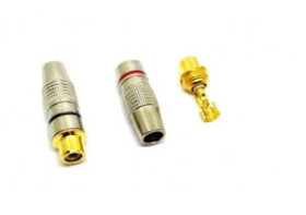 Gniazdo RCA (chinch) metalowe lutowane na przewód, srebrno-złote