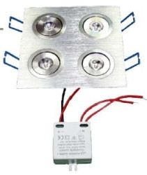Oprawa sufitowa LED, moc 4x1W, barwa ciepły biały, zasilanie 230Vac