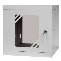 Szafa wisząca RACK 10" 6U 300mm drzwi szklane szara